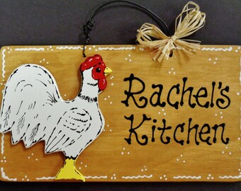 Rooster  OVERYLAY Personalized Name KITCHEN SIGN Decor Wood Chicken Plaque Wood Wooden  Door Hanger