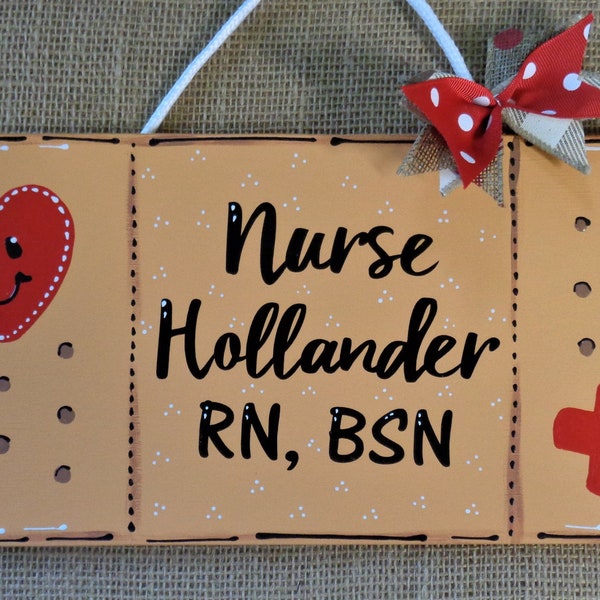 Personalized Band Aid NURSE DOCTOR Sign Medical Door Sign Wood Wooden EMT Clinic School Health Care Worker Gift