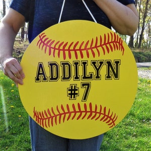 Personalized SOFTBALL Room Sign Door Hanger Team Yellow Little League T-Ball Team Name
