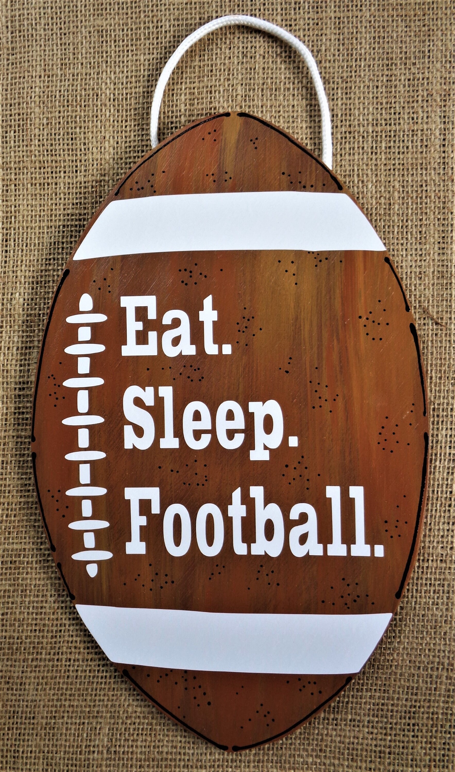 EAT SLEEP FOOTBALL Sign Wall Art Door Fall Plaque Hanger Seasonal Thanksgiving Wood Wooden Wreath Embellishment Handcrafted Hand Painted