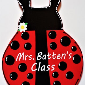 LADYBUG TEACHER SIGN Wall Art Hanger Plaque Decor Hand Painted Handcrafted Wood Classroom Class School Aide Door Hanger