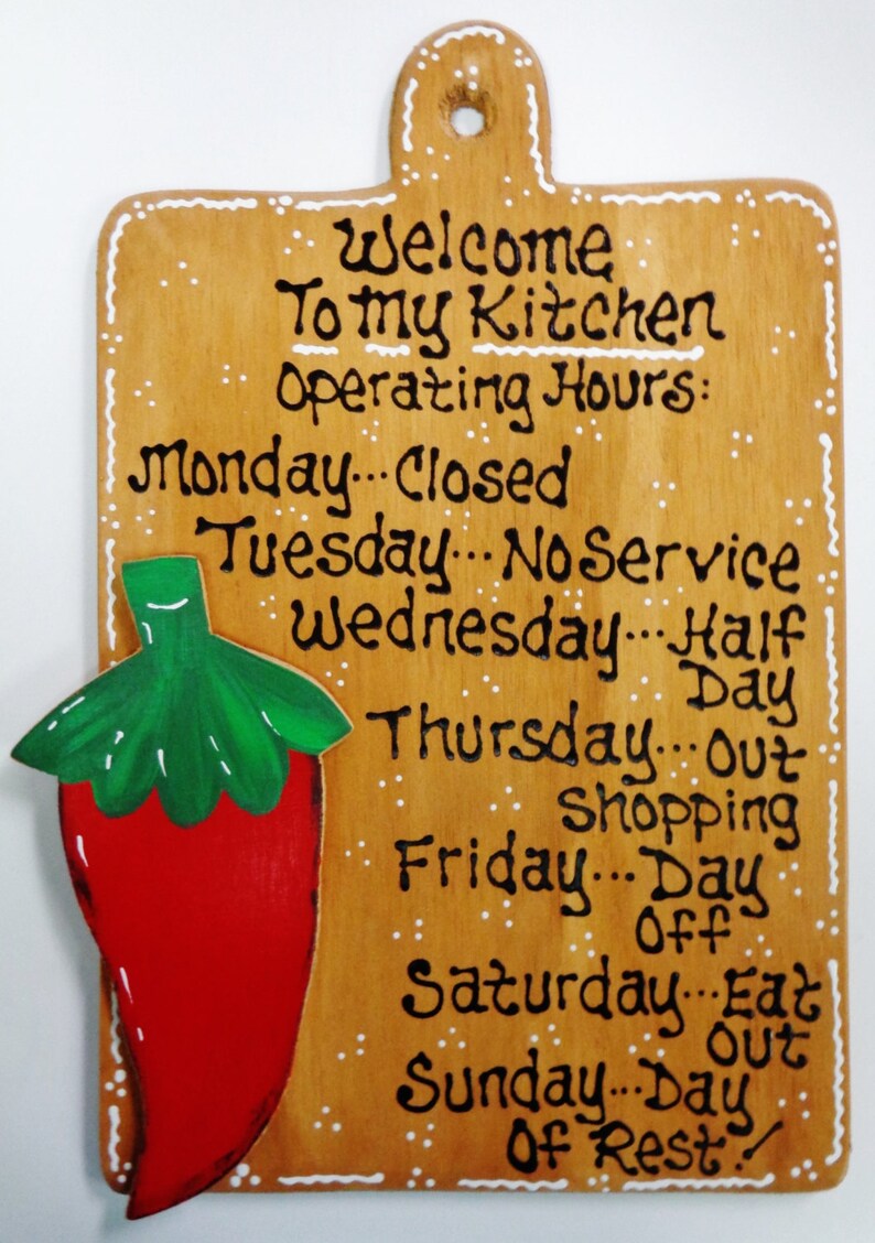 RED CHILI PEPPER Kitchen Operating Hours Sign Southwest Plaque Etsy