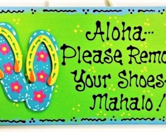 Tropical HIBISCUS Aloha Mahalo REMOVE SHOES Sign Hawaiian Tiki | Etsy