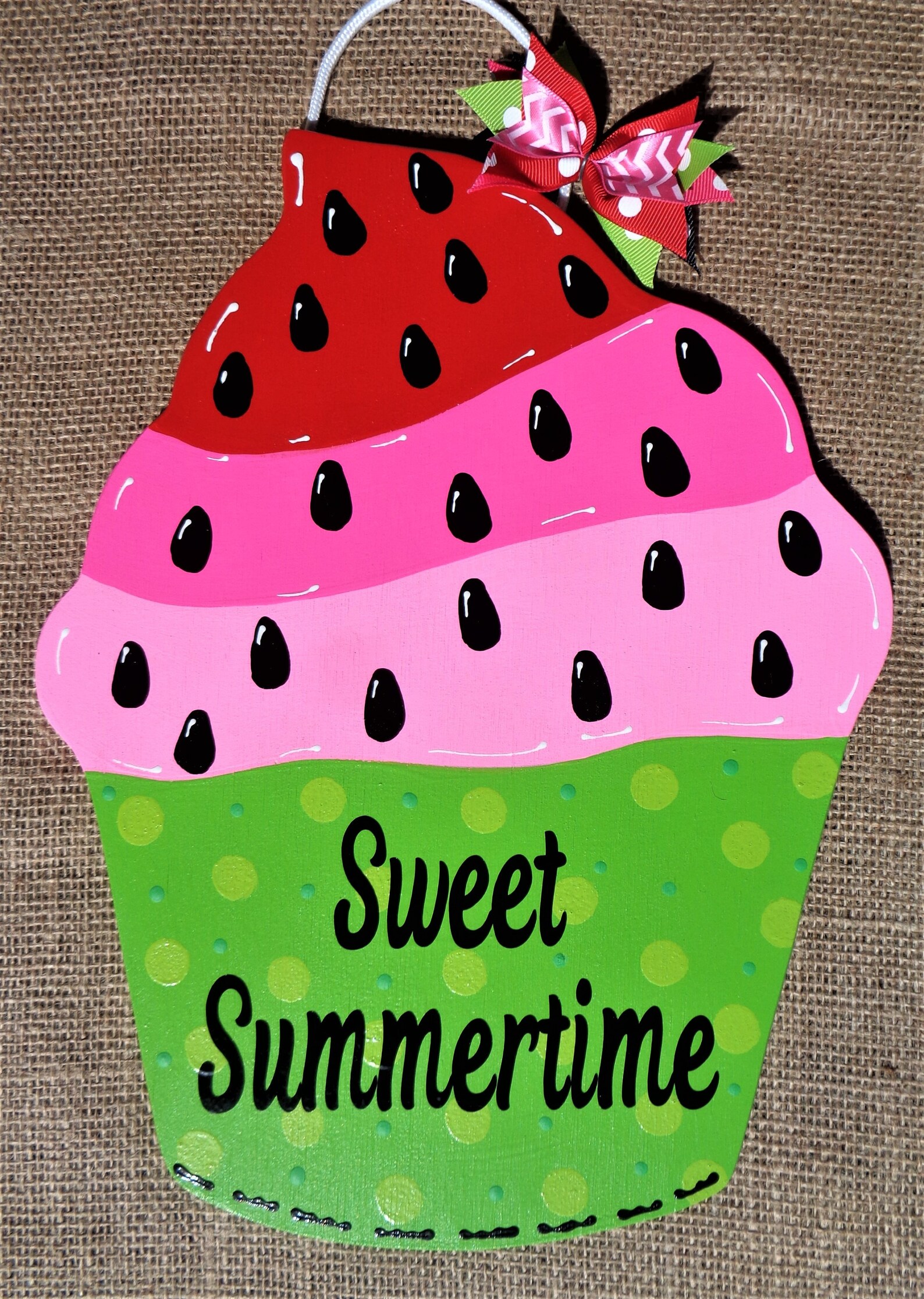 Sweet Summertime WATERMELON CUPCAKE SIGN Wall Door Hanger Plaque Pool ...