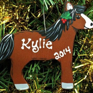 U Choose Name & Date Personalized HORSE Christmas ORNAMENT Holiday Name Kids Equestrian Decor Handcrafted Handpainted Wood Wooden