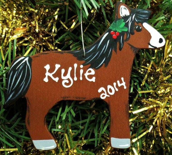 U Choose Name & Date Personalized HORSE Christmas ORNAMENT Holiday Name Kids Equestrian Decor Handcrafted Handpainted Wood Wooden