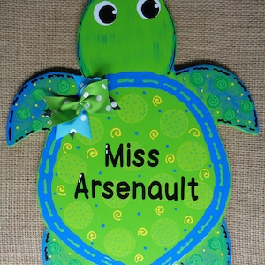 Personalized SEA TURTLE SIGN Name Plaque School Class Classroom Wall Hanger Handcrafted Hand Painted Wood Wooden Door Hanger