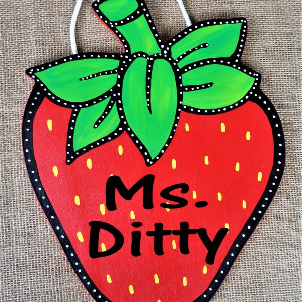 STRAWBERRY TEACHER SIGN Plaque Handcrafted Hand Painted Classroom School Class Teacher's Aide Country Wood Wooden Door Hanger