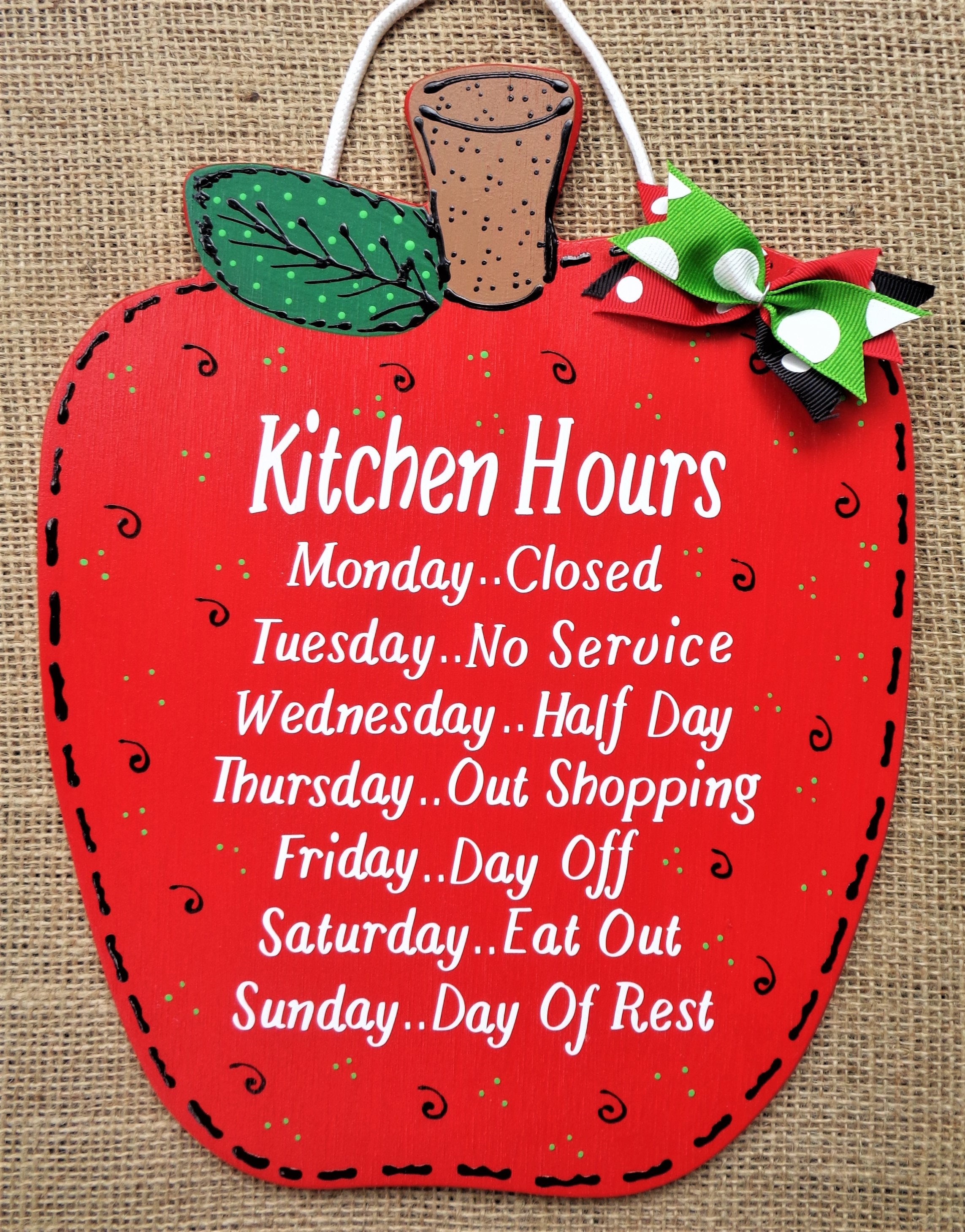 APPLE Kitchen Hours SIGN Wall Hanger Hanging Plaque Decor