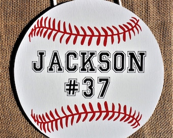 Personalized BASEBALL Room Sign Door Hanger Wreath Wreaths Little League T-Ball Team Name