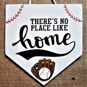 There's No Place Like HOME BASEBALL SIGN Handcrafted Hand Painted Wall Door Plaque Wreath Attachment Country Decor Wood Wooden Door Hanger