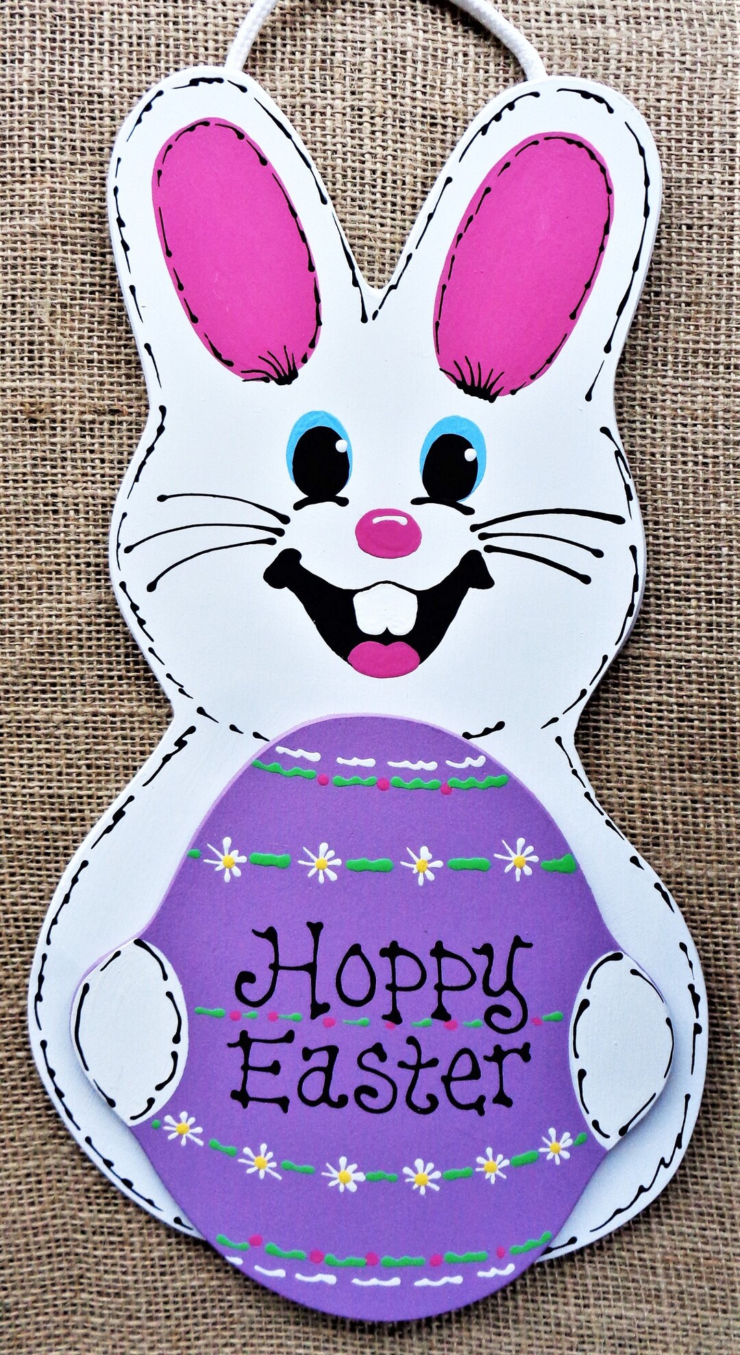 HOPPY EASTER Rabbit Bunny Door SIGN Wall Art Hanger Plaque Holiday ...