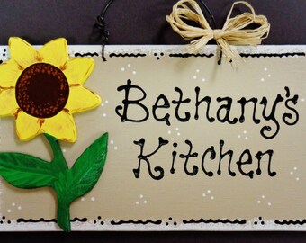 Taupe Sunflower  OVERYLAY Personalized Name KITCHEN SIGN Southwest Decor Plaque Wood Wooden  Door Hanger