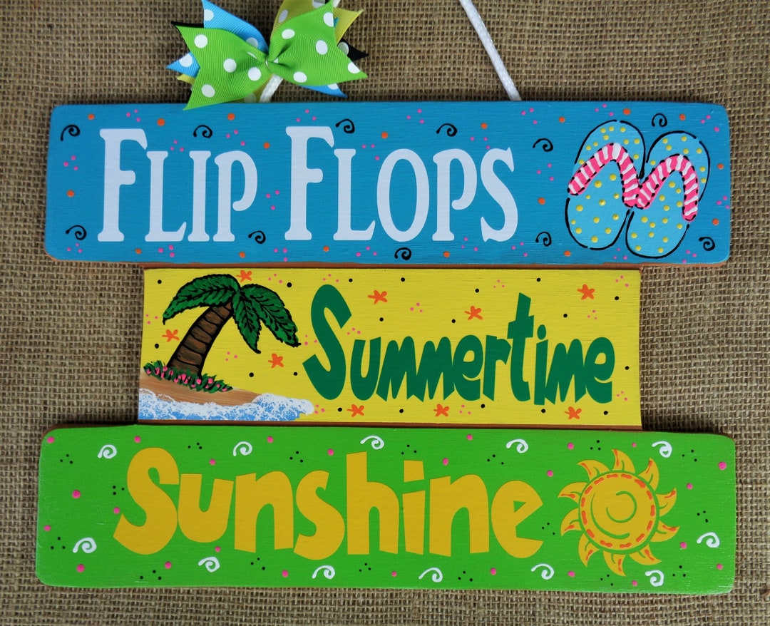 SLATTED SIGN Flip Flops Sunshine Summertime Door Beach Sun Summer ...