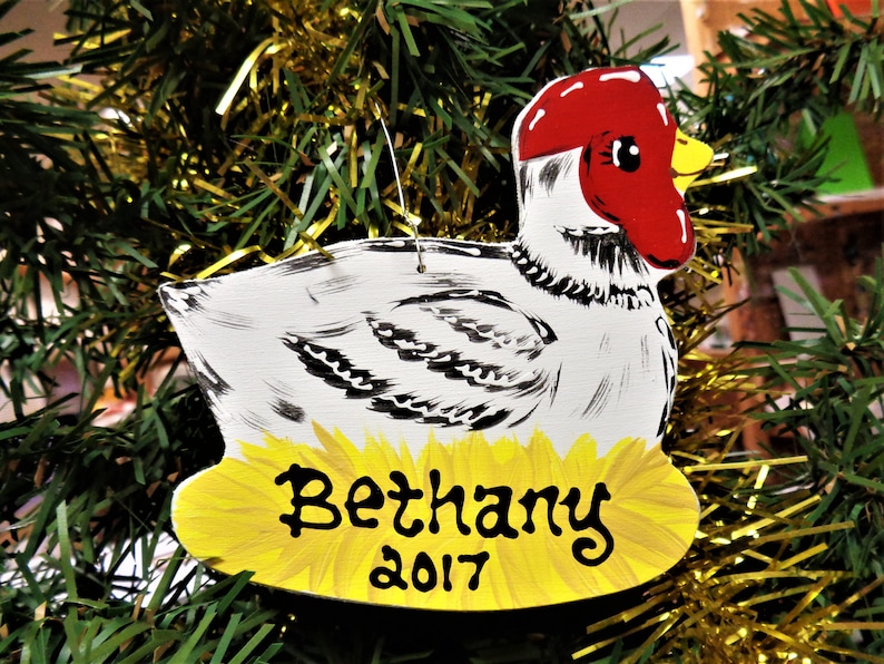 CHICKEN Ornament U CHOOSE Name /& Year Personalize Name Christmas Holiday Gift Tag Handcrafted Hand Painted Country Wood Crafts Decor