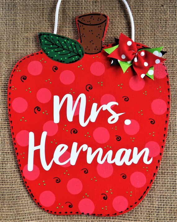 Personalized Apple Teacher Sign Class Classroom Name Room Door Etsy