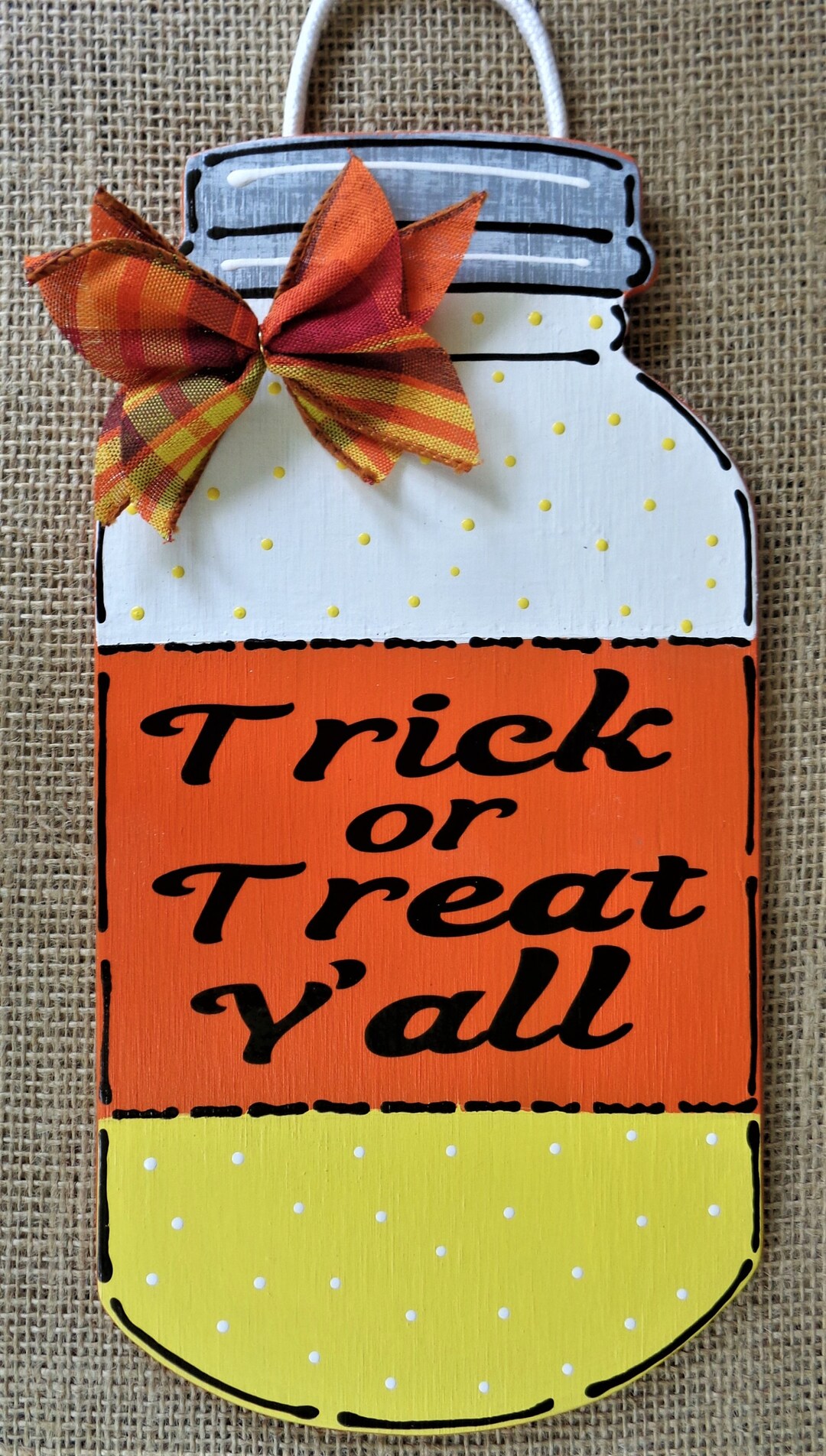 Trick or Treat Y'all Halloween Candy Corn MASON JAR Sign Door Plaque ...