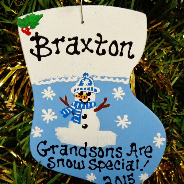 U Choose Name-year Personalized GRANDSONS ARE SNOW Special Christmas Ornament Wood Wooden  Gift Tag