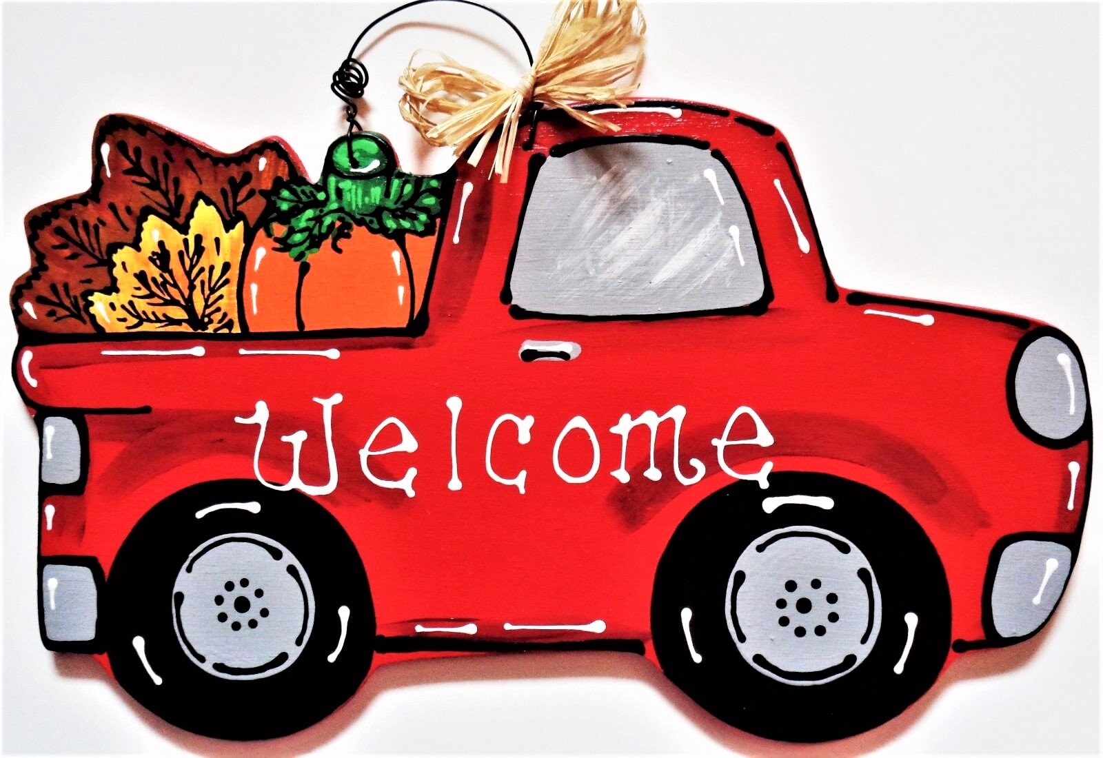 WELCOME Vintage TRUCK FALL Wall Art Sign Door Hanger Autumn