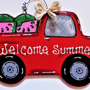 HAPPY SUMMER Red Watermelon SIGN Wall Art Door Hanger Plaque Pool ...