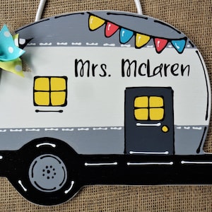 PERSONALIZED CAMPER Name SIGN Camping Plaque Family Names Teacher Classroom Campsite Outdoor Wall Camp Decor Wood Wooden Door Hanger