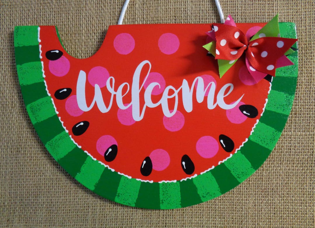 WELCOME Red Watermelon SIGN Wall Art Door Hanger Plaque Pool Backyard ...