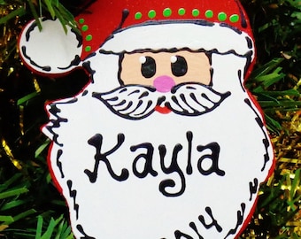 U Choose Name & Date Personalized SANTA CLAUS Christmas ORNAMENT Name Kids Holiday Decor Children Handcrafted Handpainted Wood Wooden