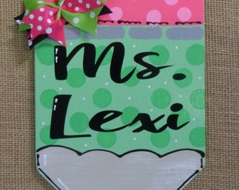 Personalized Teacher Pencil Sign: Hand-Painted Classroom Decor