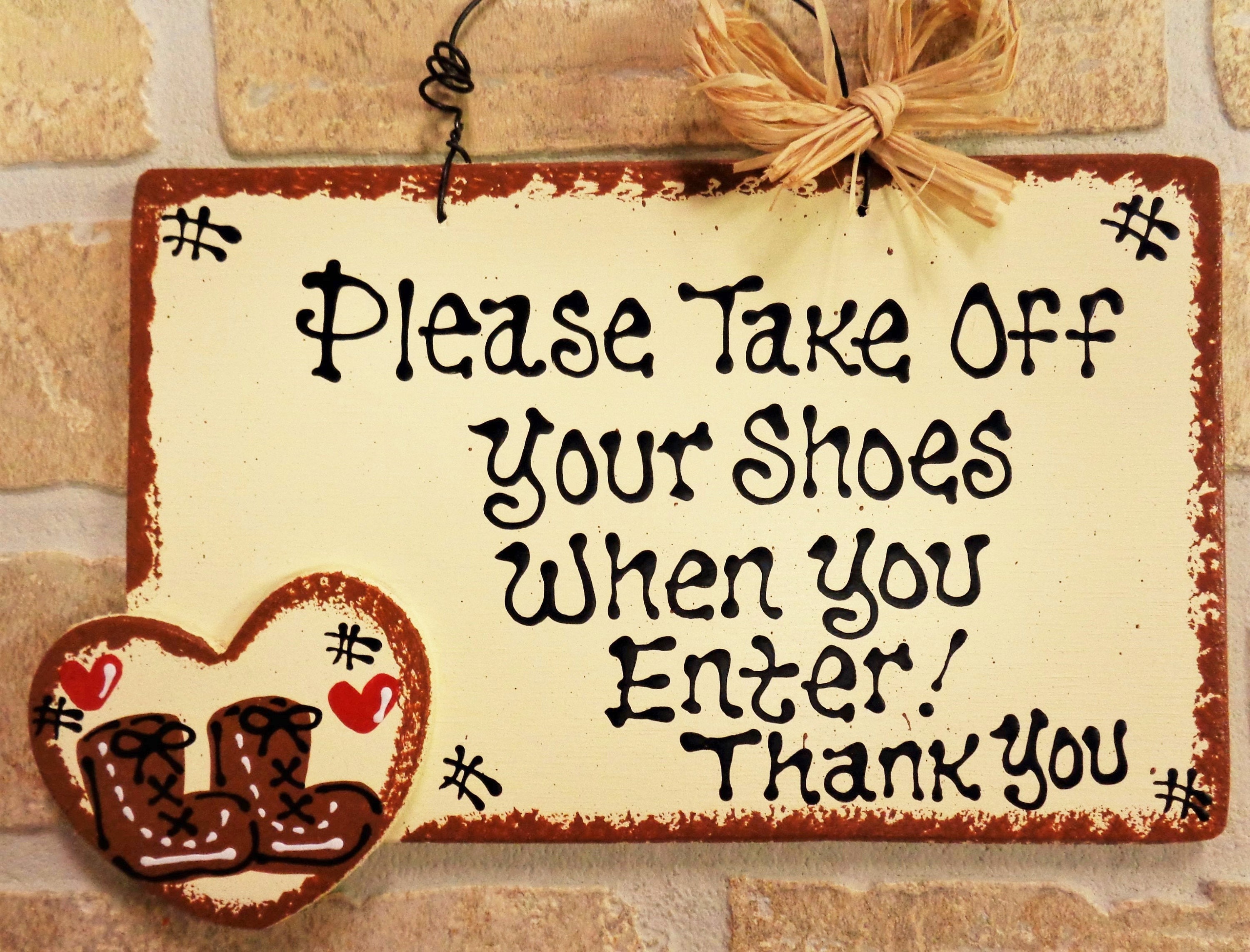Please Take Off Your Shoes When You Enter SIGN Remove Country Wood Crafts Plaque Wood Wooden Door Hanger