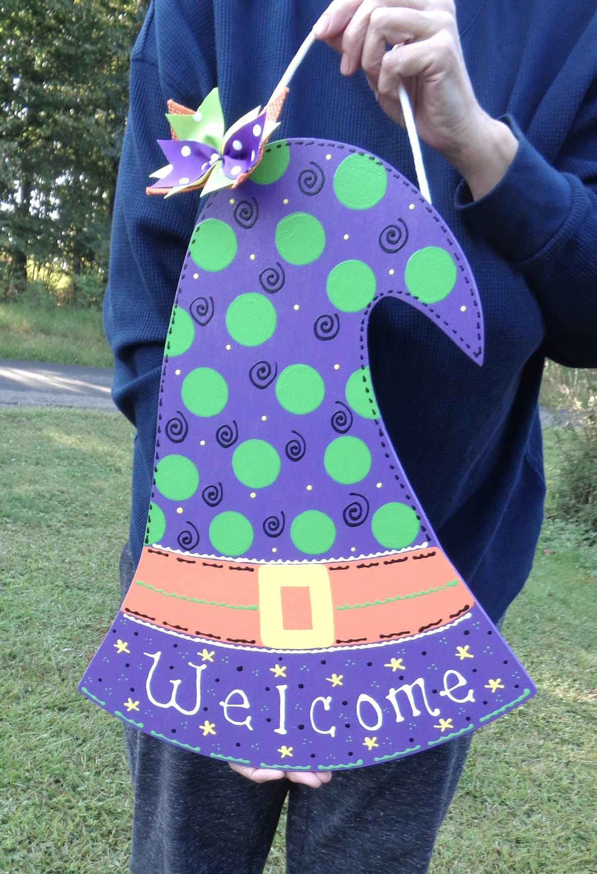 Halloween WITCH HAT Welcome Sign Wall Art Door Plaque Holiday Seasonal ...