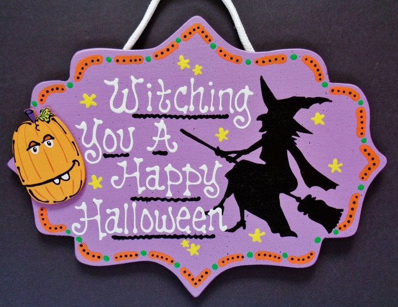 WITCHING You A HAPPY HALLOWEEN Sign Pumpkin Wall Hanging Witch Plaque ...