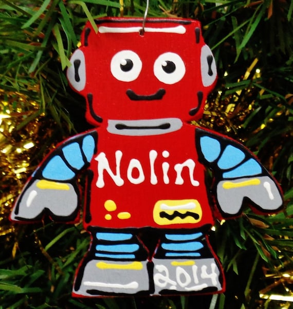 U Choose Name Date Personalized ROBOT Christmas ORNAMENT Name