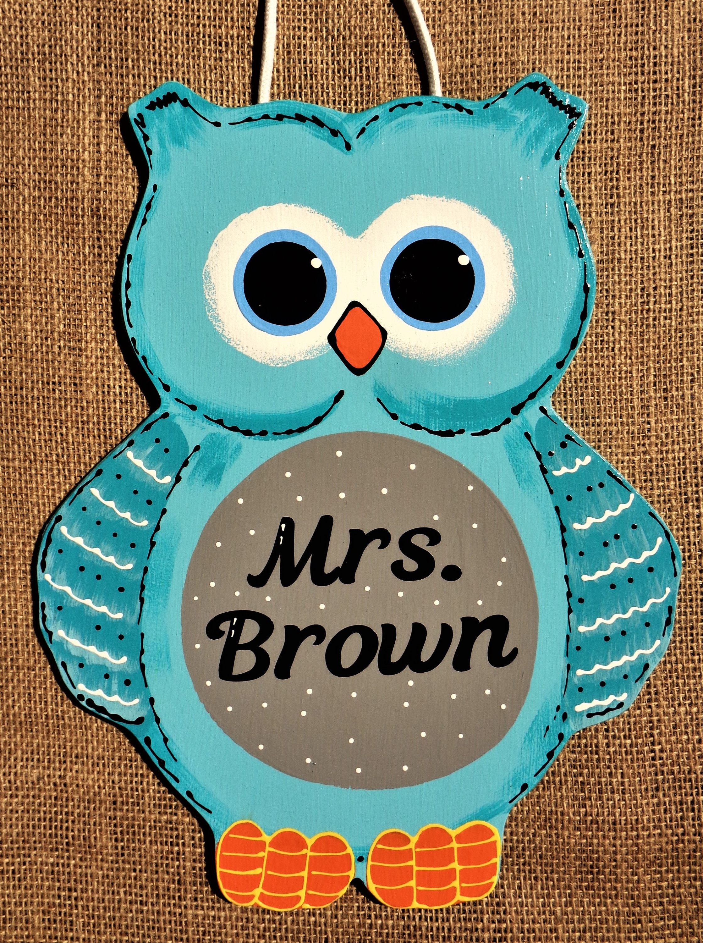 Personalize OWL TEACHER SIGN Wall Door Plaque School Class Classroom Kid's Room Hand Painted Handcrafted Wood Wooden Hanger Decor