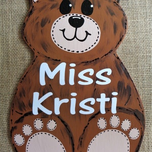 BEAR TEACHER SIGN Pre-School Kindergarten Wall Hanger Plaque Daycare Hand Painted Handcrafted Wood Classroom Class School Aide Door Hanger