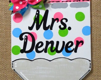 Personalized Teacher Pencil Sign: Hand-Painted Classroom Decor