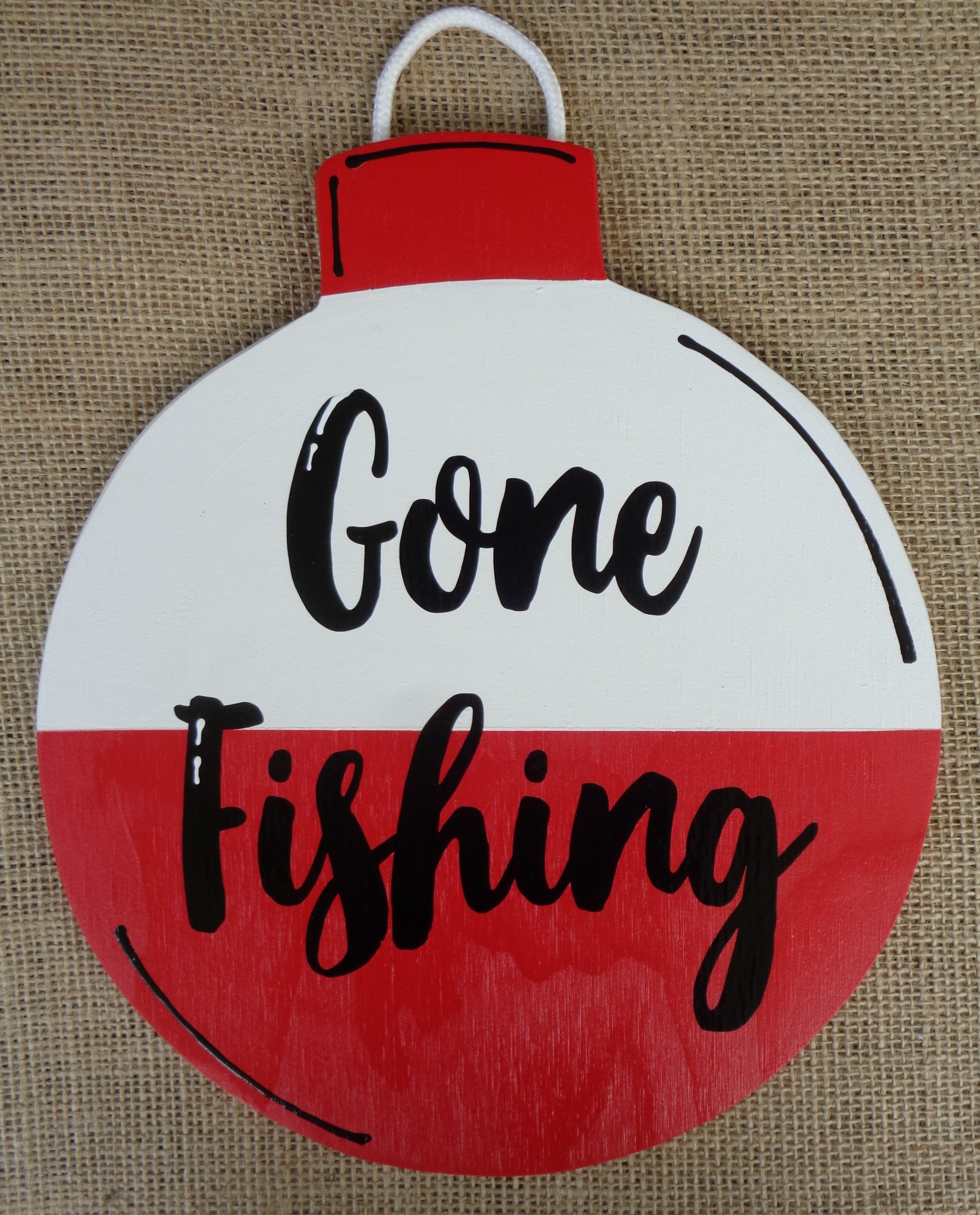 GONE FISHING Bobber SIGN Handcrafted Plaque Wood Wooden Wall Door Hanger Camp Campsite Camper Camping Handcrafted Hand Painted Decor