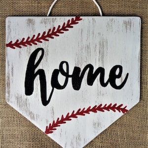 Distressed White Washed BASEBALL HOME PLATE Sign Farmhouse Primitive Handcrafted Wood Wooden Hand Painted Wall Door Plaque Wreath Attachment