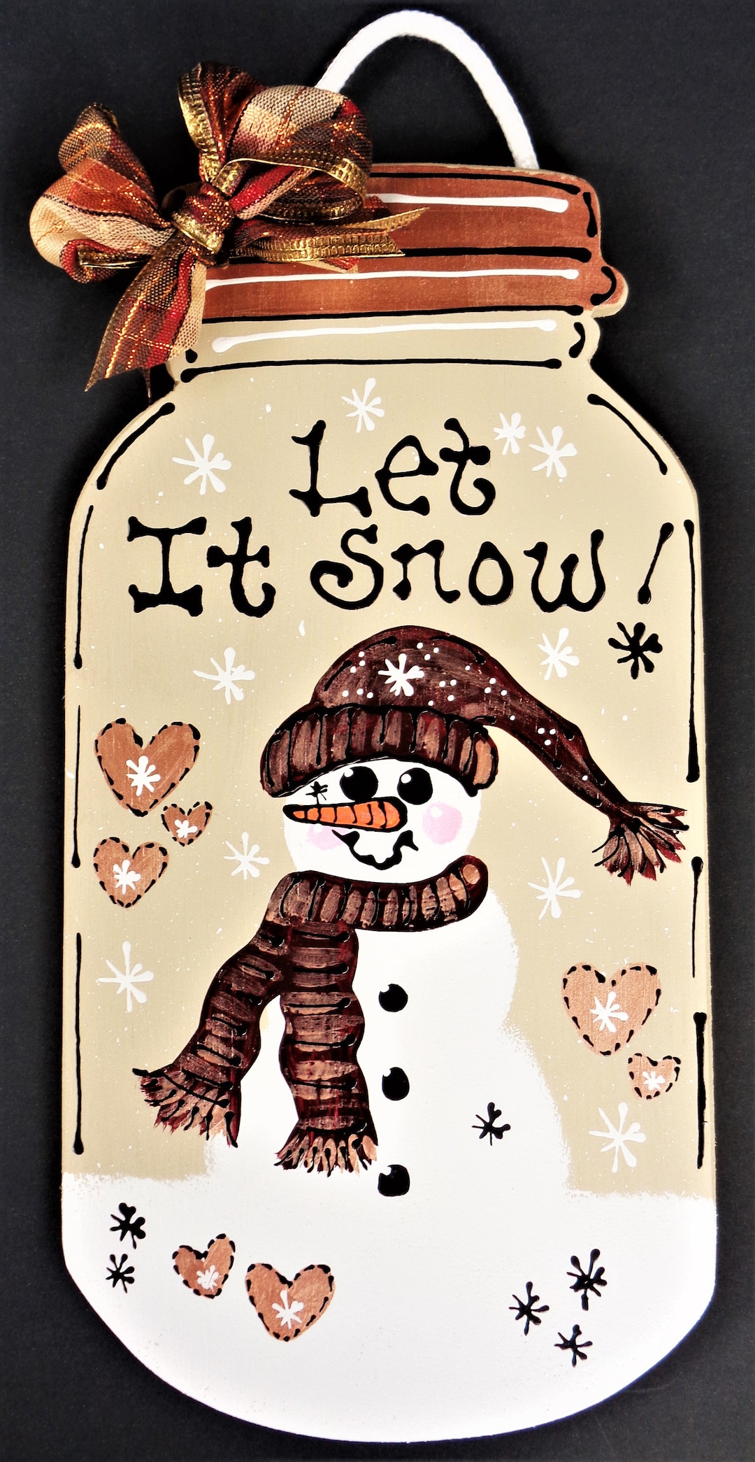 Let It Snow SNOWMAN Mason Jar Winter Sign Wall Door Hanger Hanging ...