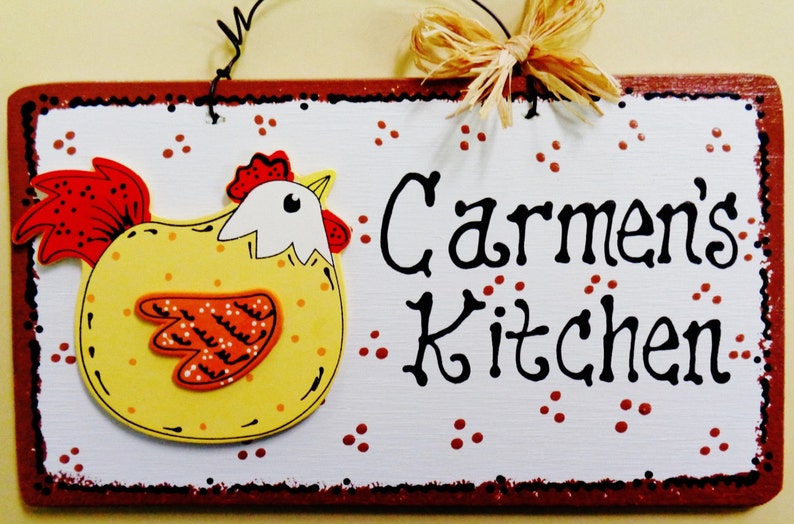 Chicken Personalized Kitchen Sign Barnyard Decor Handcrafted Name Plaque Country Wood Crafts Wood Wooden Door Hanger image 1