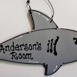 Adorable SHARK Kids PERSONALIZED Room Door SIGN Boy Name Wall Plaque Decor Handcrafted Handpainted Wood Wooden Door Hanger