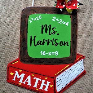 Personalized MATH TEACHER SIGN Class Classroom Name Room Door Plaque School Decor Country Wood Crafts Handcrafted Hand Painted Wood Wooden