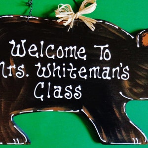 Personalized TEACHER CLASS Bear Sign Classroom Name Room Door Plaque School Decor Country Wood Crafts Handcrafted Hand Painted Wood Wooden
