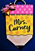 Personalized TEACHER PENCIL SIGN Name Plaque School Class Classroom Wall Hanger Handcrafted Hand Painted Wood Wooden Door Hanger