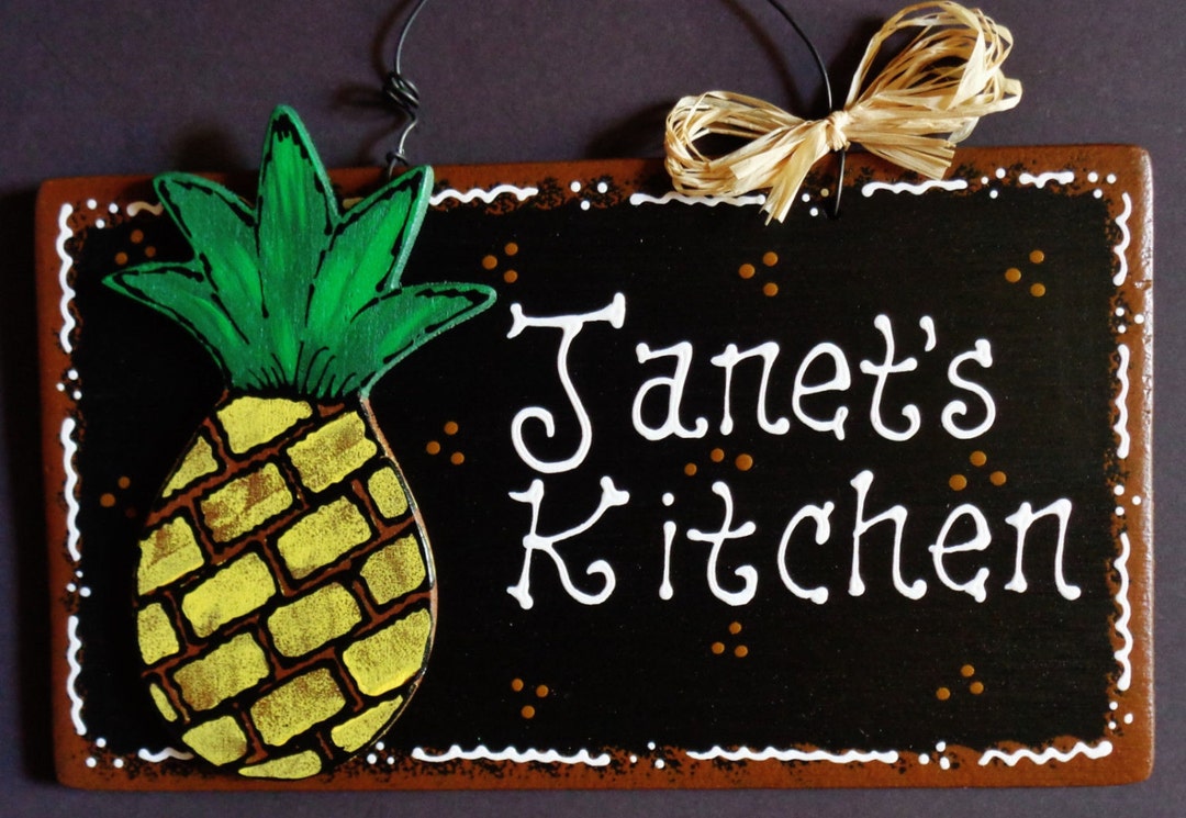 PINEAPPLE Personalized Name KITCHEN SIGN Decor Tropical Hawaiian Wall ...