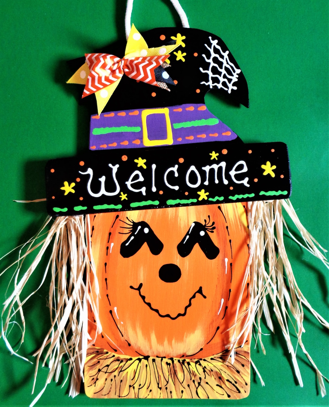 PUMPKIN Witch Hat HALLOWEEN SIGN Fall Jack-o-lantern Wall Art Door Wood ...