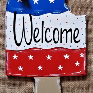 AMERICANA Welcome POPSICLE SIGN Wall Art Door Hanger Plaque Pool Backyard Porch Deck Patio Hand Painted Handcrafted Wood Seasonal Summer