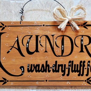 Stained LAUNDRY ROOM Wash Dry Fluff Fold SIGN Wall Hanger Plaque Country Wood Crafts Decor Handcrafted Wood Wooden  Door Hanger