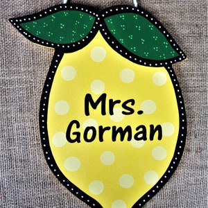 Personalized LEMON TEACHER SIGN Class Classroom Name Room Door Plaque School Decor Country Wood Crafts Handcrafted Hand Painted Wood Wooden