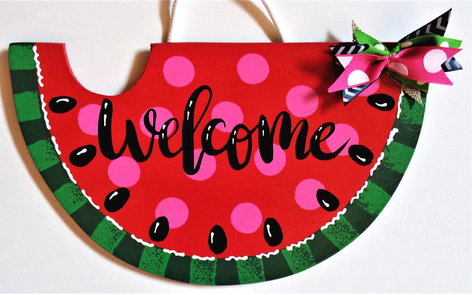 WELCOME Red Watermelon SIGN Wall Art Door Hanger Plaque Pool Backyard ...