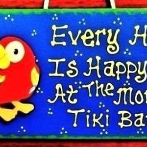 Personalized Tiki Bar Sign: Tropical Parrot Decor, Happy Hour Plaque